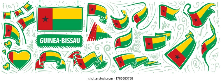 Vector set of the national flag of Guinea Bissau in various creative designs