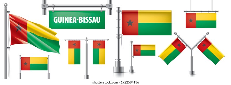 Conjunto de vectores de la bandera nacional de Guinea Bissau en varios diseños creativos