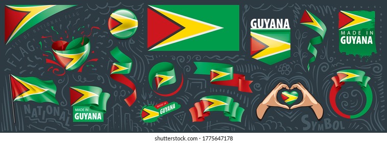 Conjunto de vectores de la bandera nacional de Guyana en varios diseños creativos