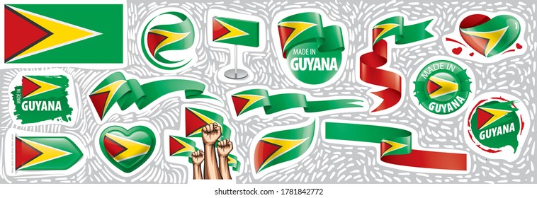 Vector set of the national flag of Guyana in various creative designs