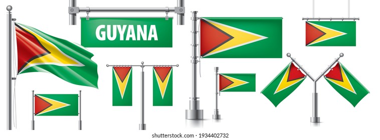 Vektorset der Nationalflagge von Guyana in verschiedenen kreativen Designs