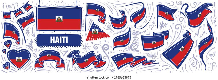 Vector set of the national flag of Haiti in various creative designs