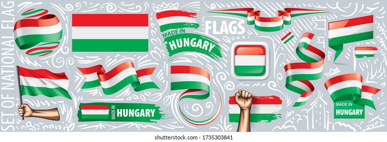 Vector set of the national flag of Hungary in various creative designs