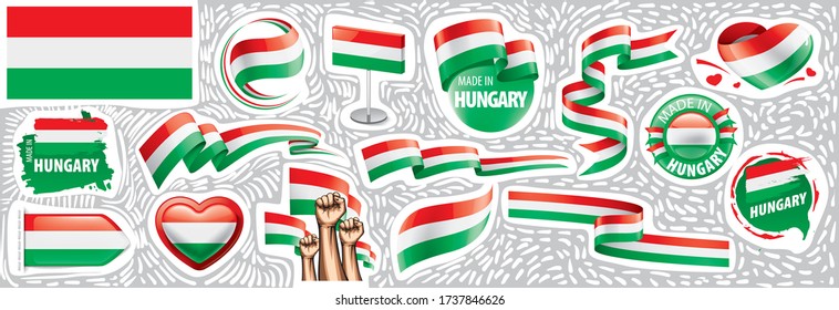 Vector set of the national flag of Hungary in various creative designs