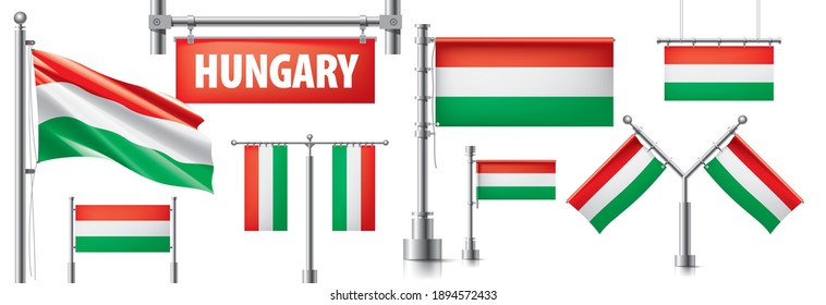 Conjunto de vectores de la bandera nacional de Hungría en varios diseños creativos
