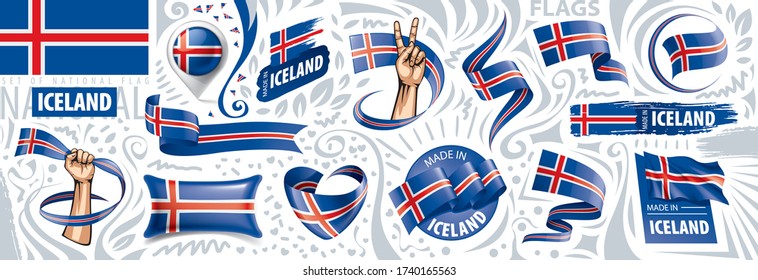 Vector set of the national flag of Iceland in various creative designs