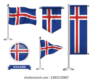 conjunto de vectores de la bandera nacional de islandia en varios diseños creativos