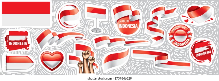 Vector set of the national flag of Indonesia in various creative designs