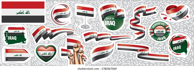 Vector set of the national flag of Iraq in various creative designs