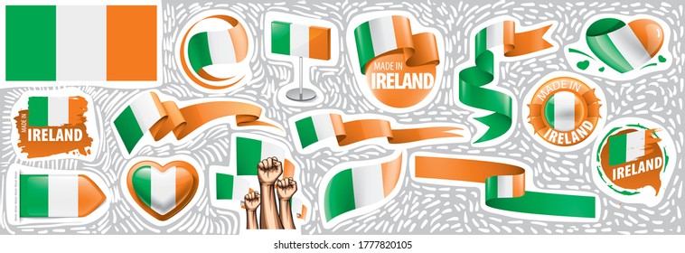 Vector set of the national flag of Ireland in various creative designs