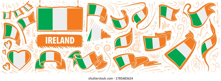 Vector set of the national flag of Ireland in various creative designs