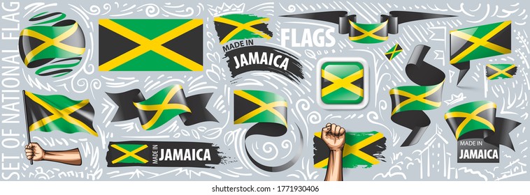 Conjunto de vectores de la bandera nacional de Jamaica en varios diseños creativos