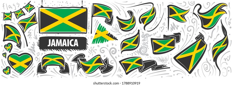 Vector set of the national flag of Jamaica in various creative designs