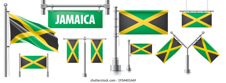 Conjunto de vectores de la bandera nacional de Jamaica en varios diseños creativos