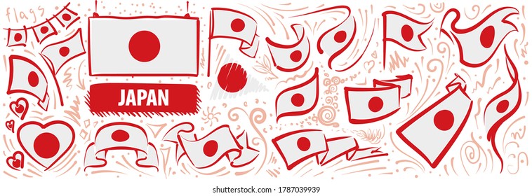 Vektorset der japanischen Nationalflagge in verschiedenen kreativen Designs