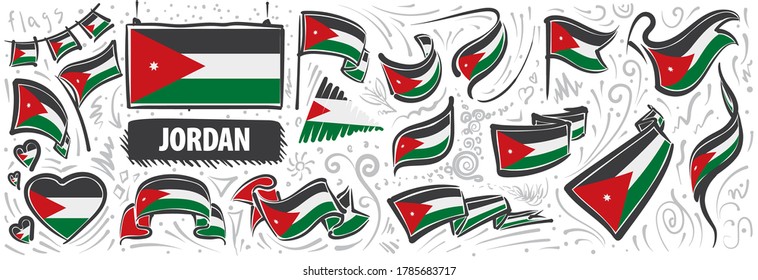 Vector set of the national flag of Jordan in various creative designs