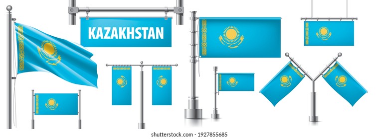 Vector set of the national flag of Kazakhstan in various creative designs