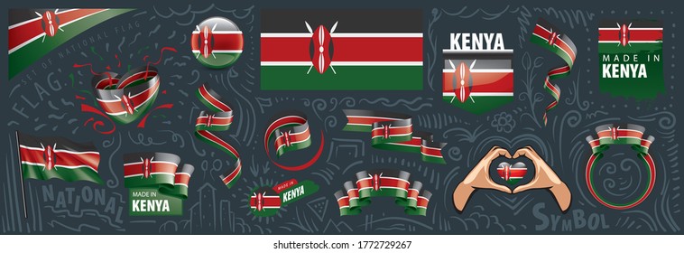 Vector set of the national flag of Kenya in various creative designs