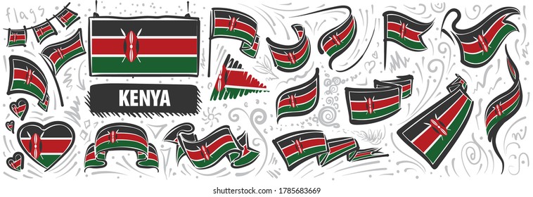 Vector set of the national flag of Kenya in various creative designs