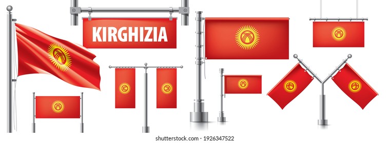 Vector set of the national flag of Kirghizia in various creative designs