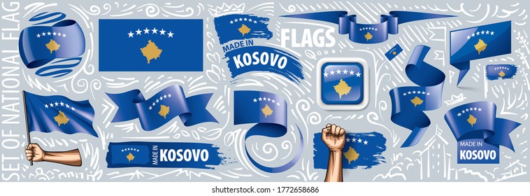 Vector set of the national flag of Kosovo in various creative designs