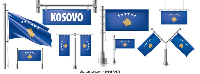 Vector set of the national flag of Kosovo in various creative designs