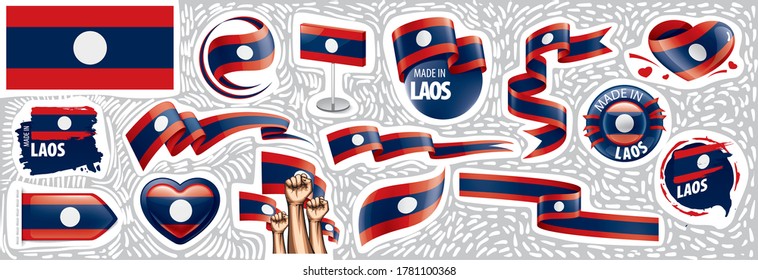 Vektorset der Nationalflagge von Laos in verschiedenen kreativen Designs