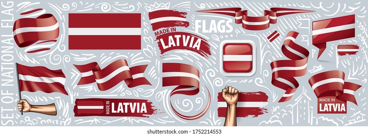 Vector set of the national flag of Latvia in various creative designs