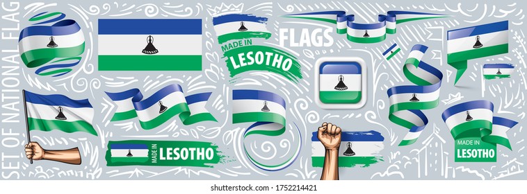 Vector set of the national flag of Lesotho in various creative designs