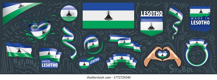 Conjunto de vectores de la bandera nacional de Lesoto en varios diseños creativos
