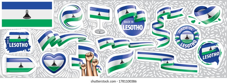 Vektorset der nationalen Flagge von Lesotho in verschiedenen kreativen Designs