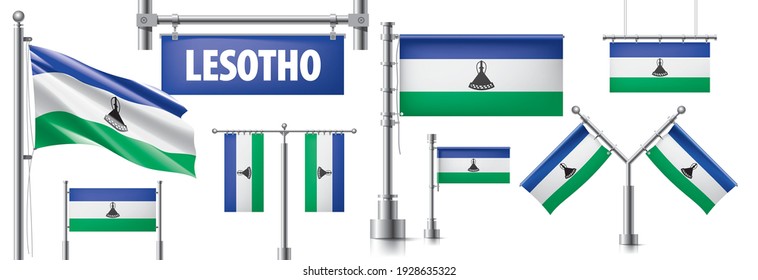 Vector set of the national flag of Lesotho in various creative designs