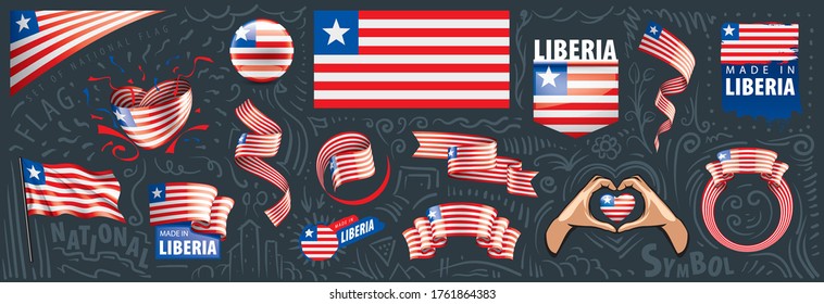 Conjunto de vectores de la bandera nacional de Liberia en varios diseños creativos