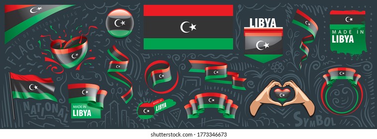 Vector set of the national flag of Libya in various creative designs