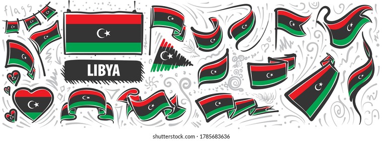 Vector set of the national flag of Libya in various creative designs