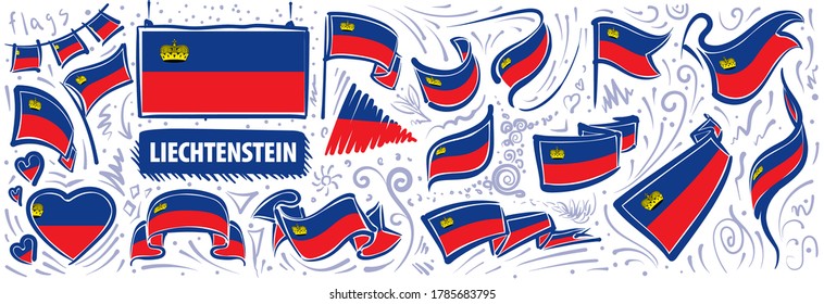 Vector set of the national flag of Liechtenstein in various creative designs