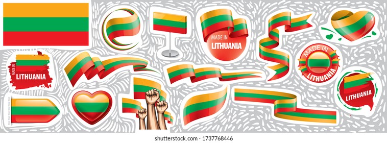 Conjunto de vectores de la bandera nacional de Lituania en diversos diseños creativos