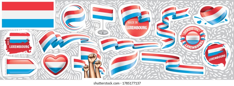 Conjunto de vectores de la bandera nacional de Luxemburgo en varios diseños creativos