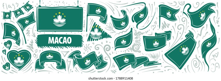 Vector set of the national flag of Macao in various creative designs