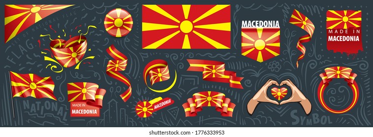 Vektorset der Nationalflagge Mazedoniens in verschiedenen kreativen Designs