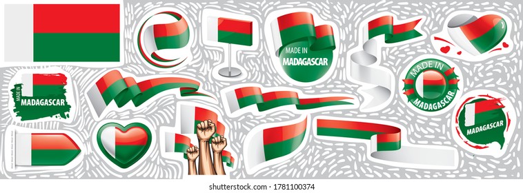 Vector set of the national flag of Madagascar in various creative designs