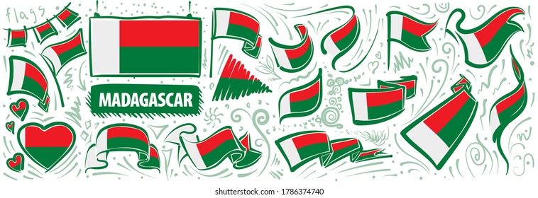 Vector set of the national flag of Madagascar in various creative designs