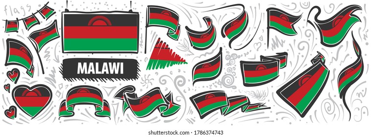 Vector set of the national flag of Malawi in various creative designs