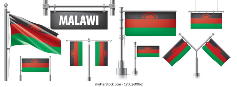 Vector set of the national flag of Malawi in various creative designs