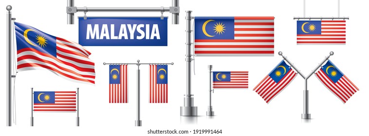 Conjunto de vectores de la bandera nacional de Malasia en varios diseños creativos