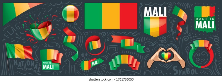 Vector set of the national flag of Mali in various creative designs