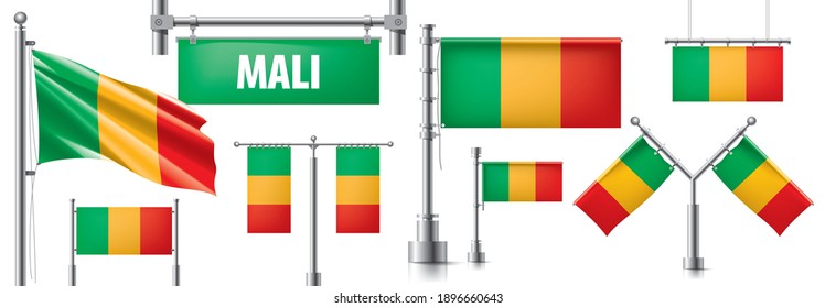 Vector set of the national flag of Mali in various creative designs