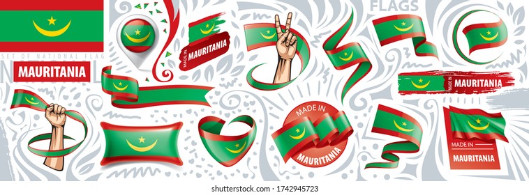 Vector set of the national flag of Mauritania in various creative designs