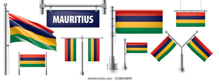 Vector set of the national flag of Mauritius in various creative designs