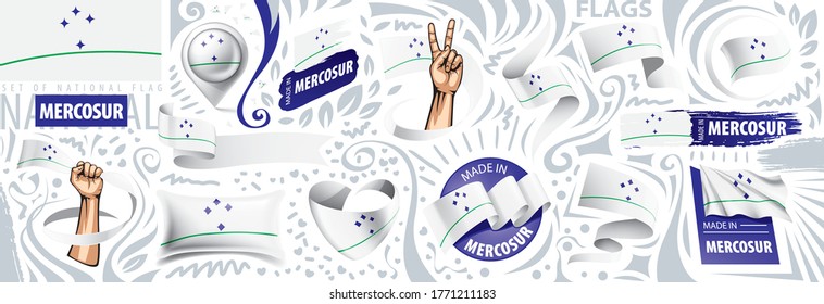 Vector set of the national flag of Mercosur in various creative designs